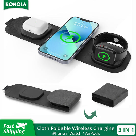 3 in 1 Travel Wireless Charger Foldable for iPhone / Apple Watch / AirPods