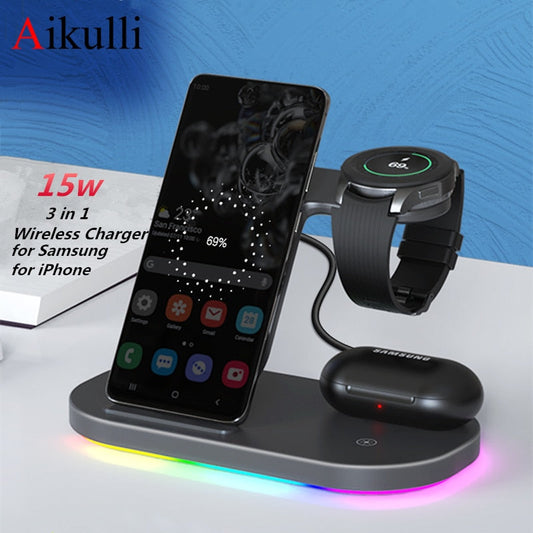 3 IN 1 WIRELESS CHARGERS STAND FAST CHARGING